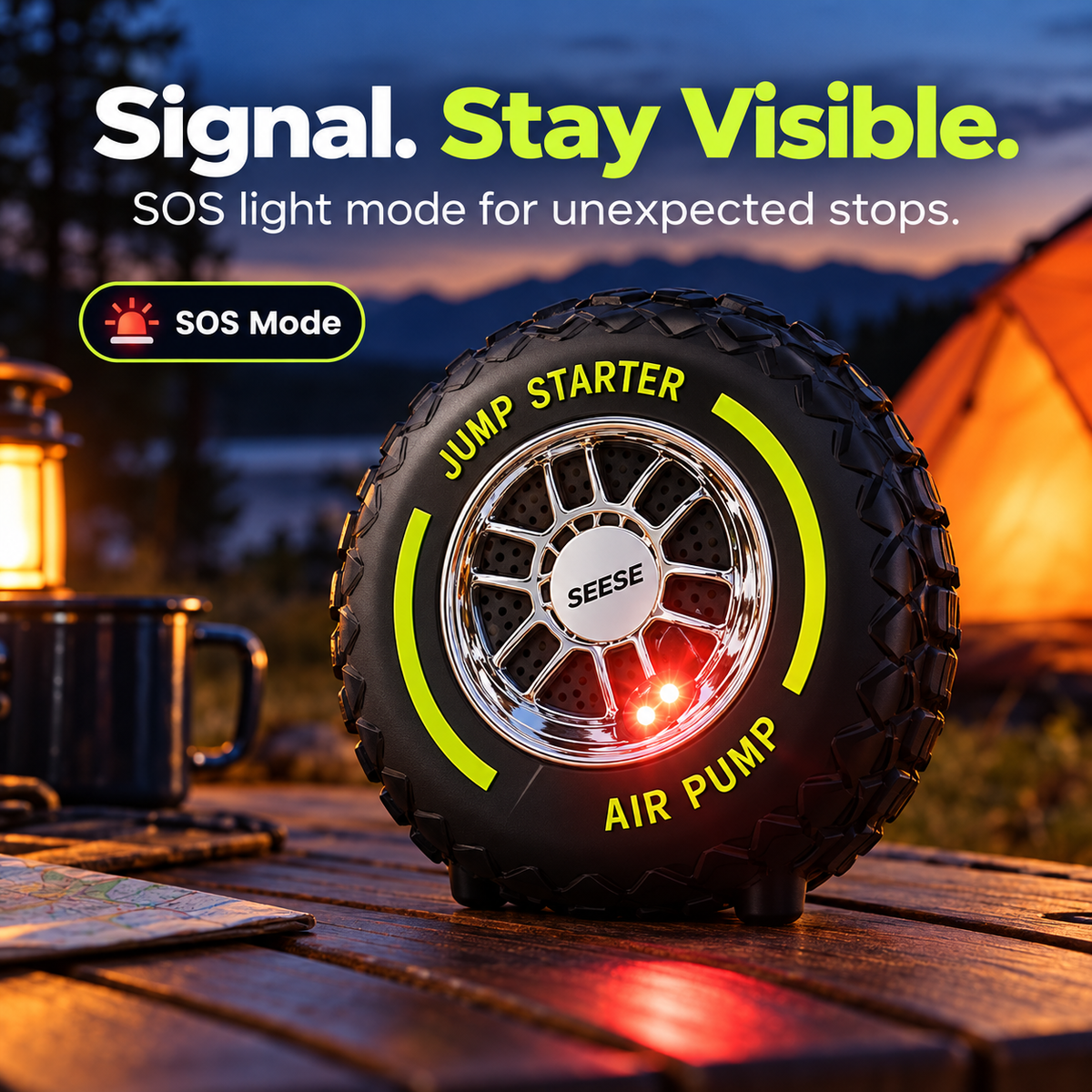 SOS emergency signal light mode on portable car jump starter